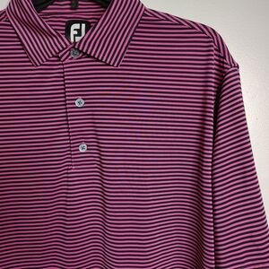FootJoy FJ Pro Collared Pink Black Stripped Golf Polo Shirt Men's Size Medium